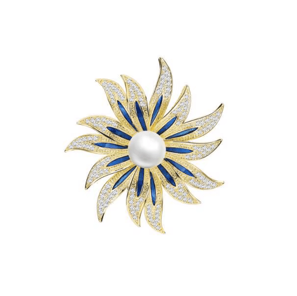 ProX Elegant Pearl and Crystal Sunflower Brooch_BR-402-13