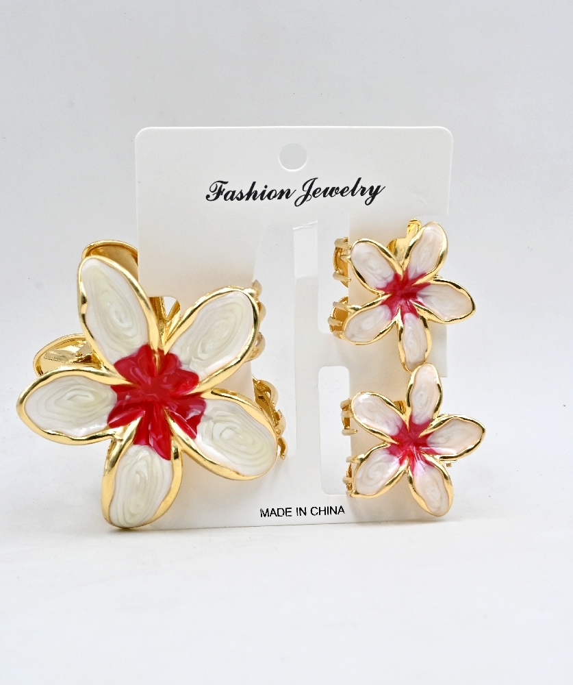 ProX 3pcs Set Flowerish Hair Grip for Women HG-109_Red White