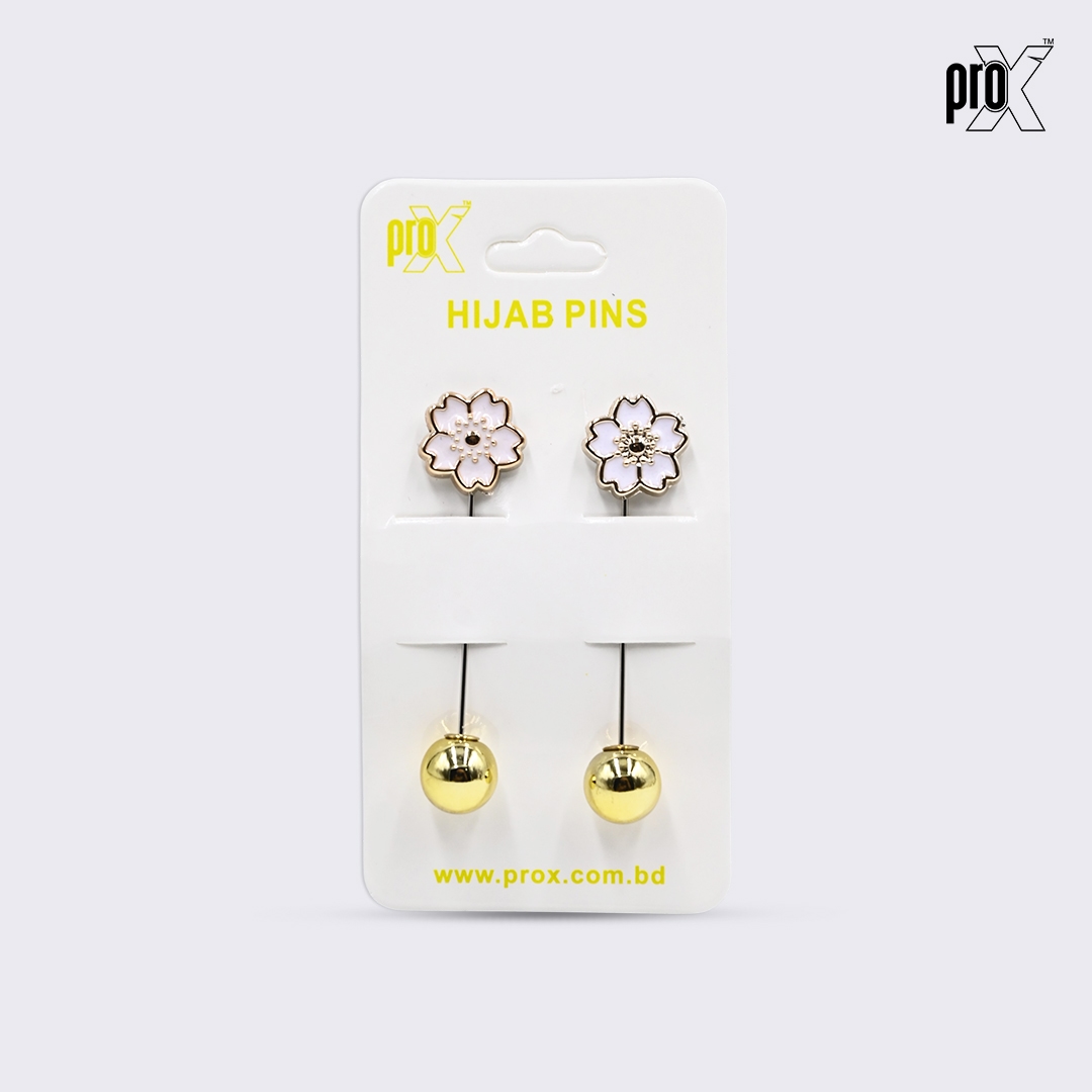 ProX 1 Pair Stick Hijab Pin_HP-501-3_Black & White Flower