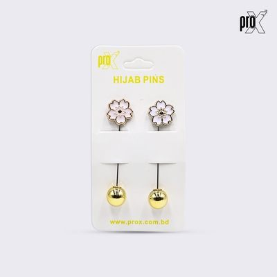 ProX 1 Pair Stick Hijab Pin_HP-501-3_Black & White Flower_img_0