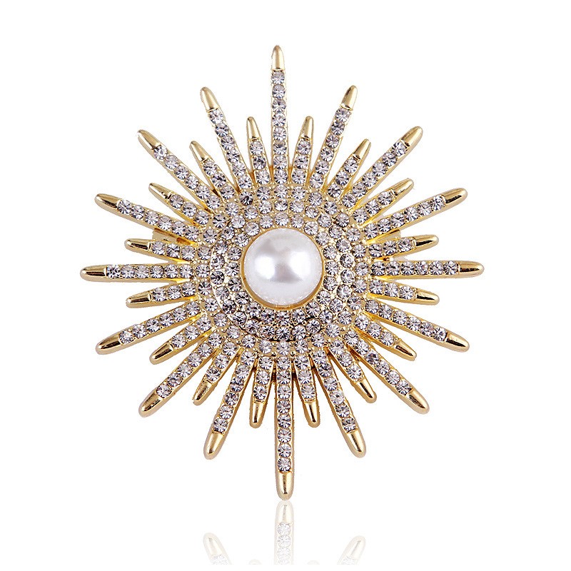ProX Pearl & Crystal Sunburst Hijab Brooch_BR-402-14